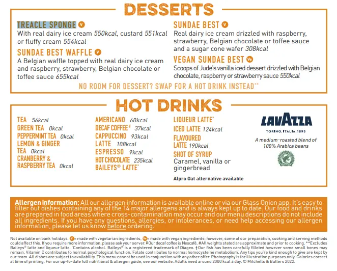 Harvester Lunch Menu in the UK